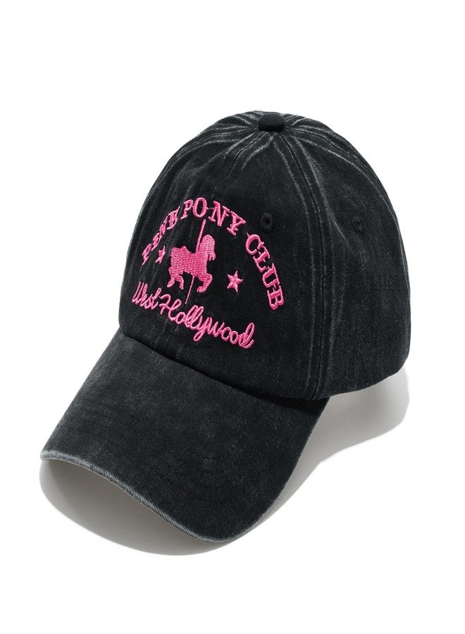 BOTVUG Pink Pony Club Embroidered Trucker Hat Women Baseball Cap Adjustable Cotton dad hat. (US, Numeric, 7 3/8, Black) - Image 2